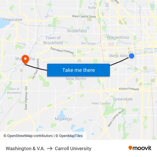 Washington & V.A. to Carroll University map