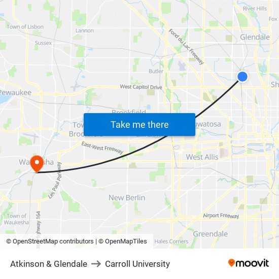 Atkinson & Glendale to Carroll University map