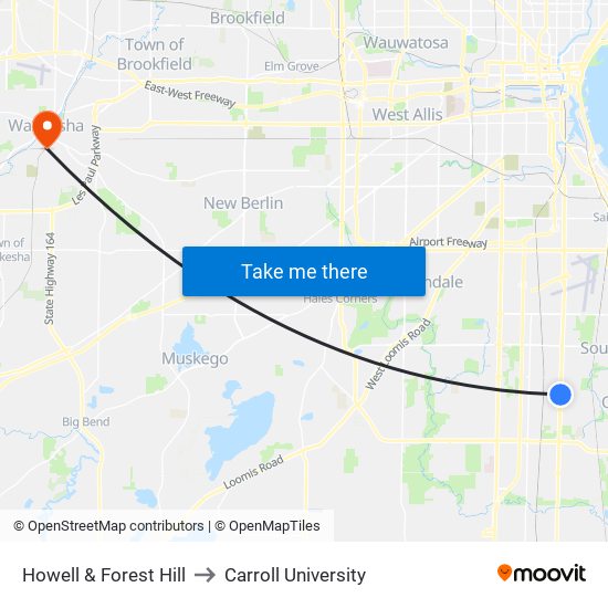 Howell & Forest Hill to Carroll University map