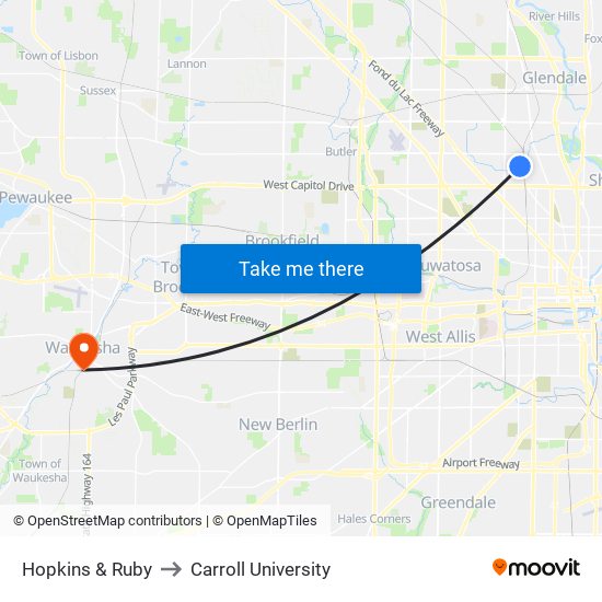 Hopkins & Ruby to Carroll University map