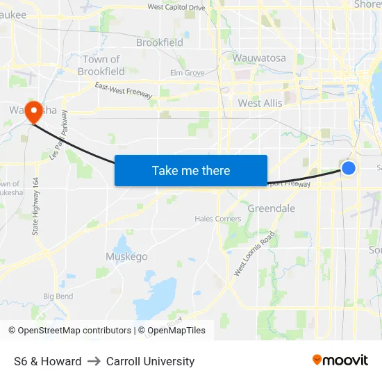 S6 & Howard to Carroll University map