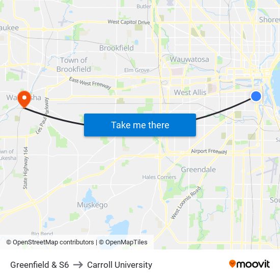 Greenfield & S6 to Carroll University map