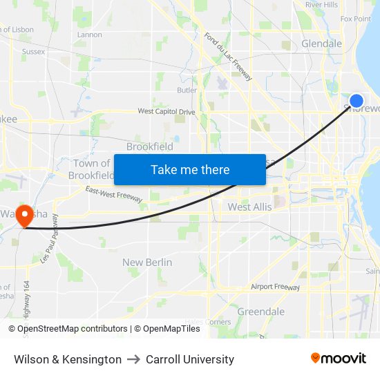 Wilson & Kensington to Carroll University map