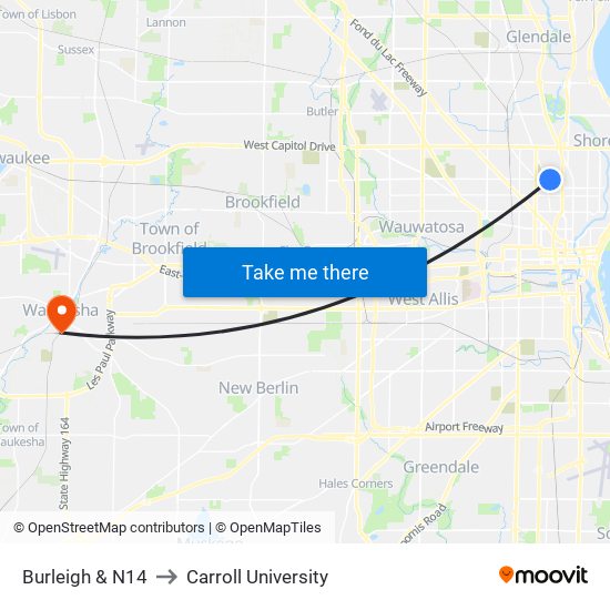 Burleigh & N14 to Carroll University map