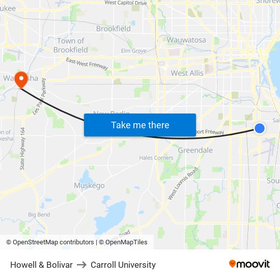 Howell & Bolivar to Carroll University map