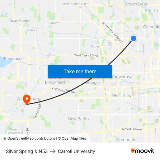 Silver Spring & N53 to Carroll University map