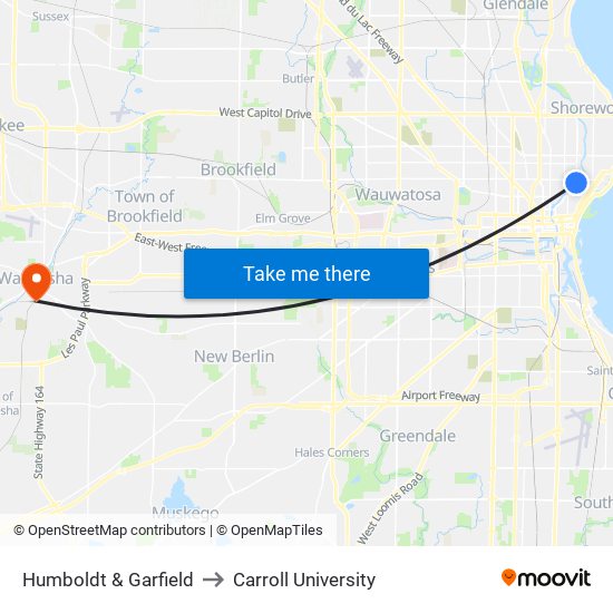 Humboldt & Garfield to Carroll University map