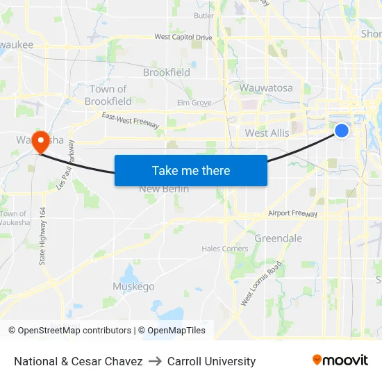 National & Cesar Chavez to Carroll University map