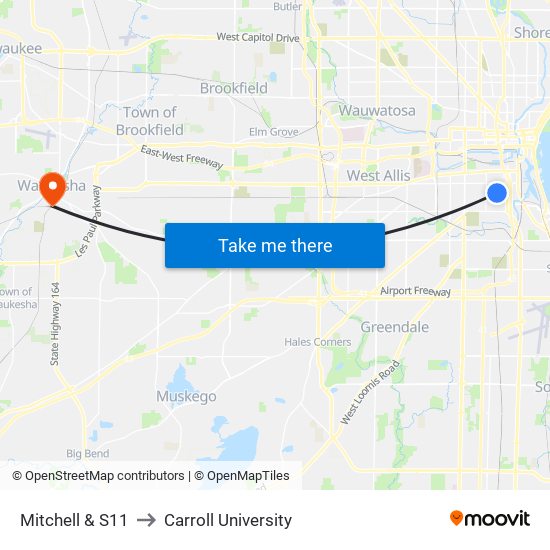 Mitchell & S11 to Carroll University map