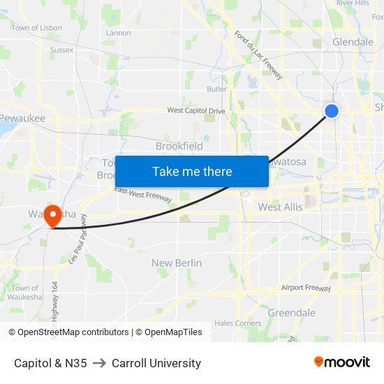 Capitol & N35 to Carroll University map