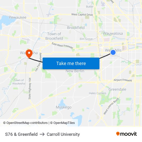 S76 & Greenfield to Carroll University map