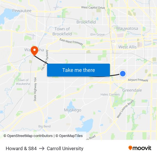 Howard & S84 to Carroll University map