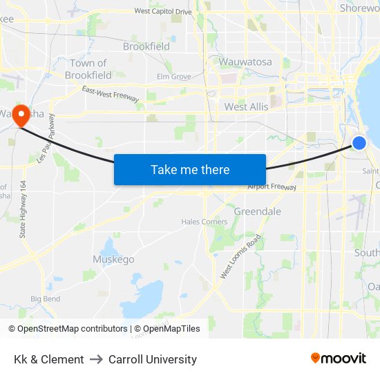 Kk & Clement to Carroll University map