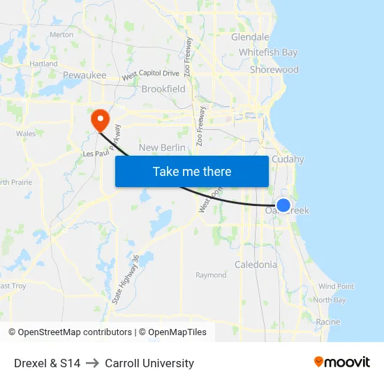 Drexel & S14 to Carroll University map