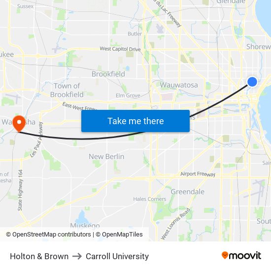 Holton & Brown to Carroll University map