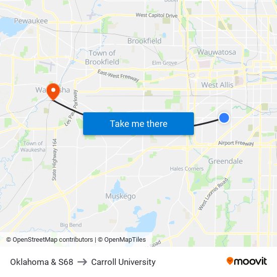 Oklahoma & S68 to Carroll University map