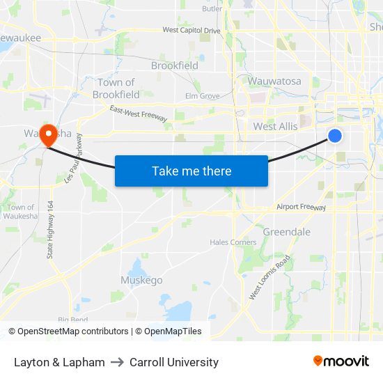 Layton & Lapham to Carroll University map