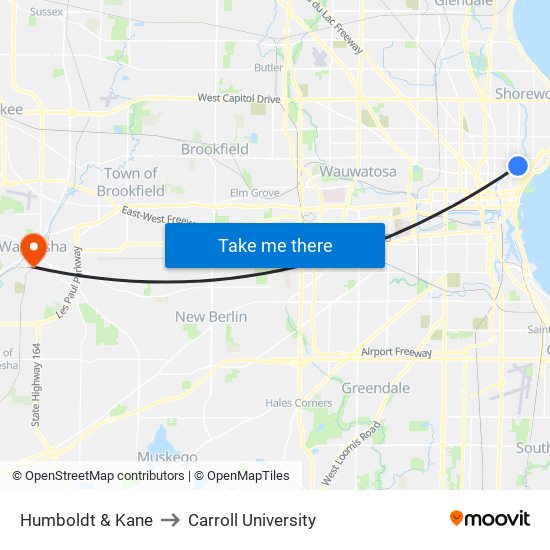 Humboldt & Kane to Carroll University map