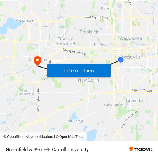 Greenfield & S96 to Carroll University map
