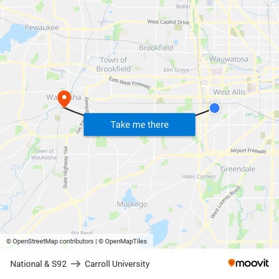 National & S92 to Carroll University map