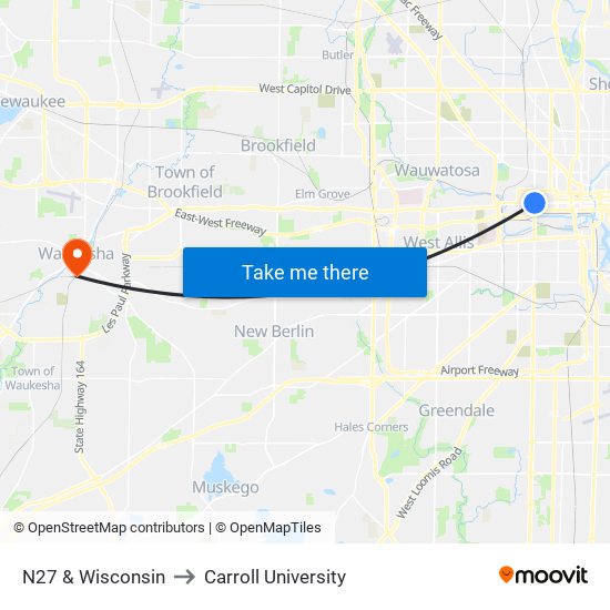 N27 & Wisconsin to Carroll University map