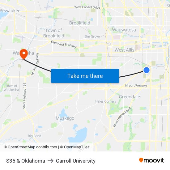 S35 & Oklahoma to Carroll University map