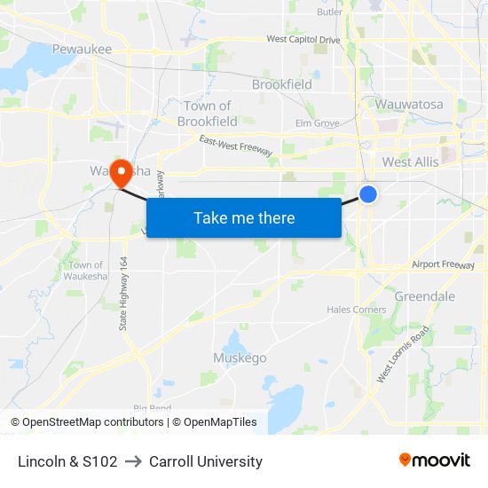 Lincoln & S102 to Carroll University map