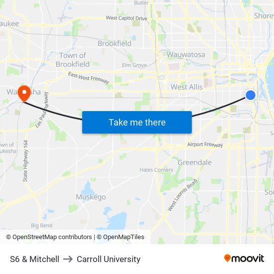 S6 & Mitchell to Carroll University map