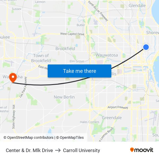 Center & Dr. Mlk Drive to Carroll University map