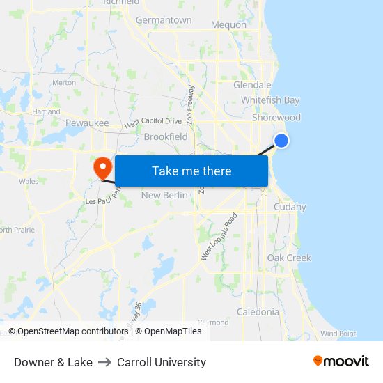 Downer & Lake to Carroll University map