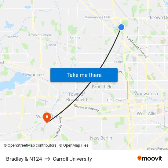 Bradley & N124 to Carroll University map