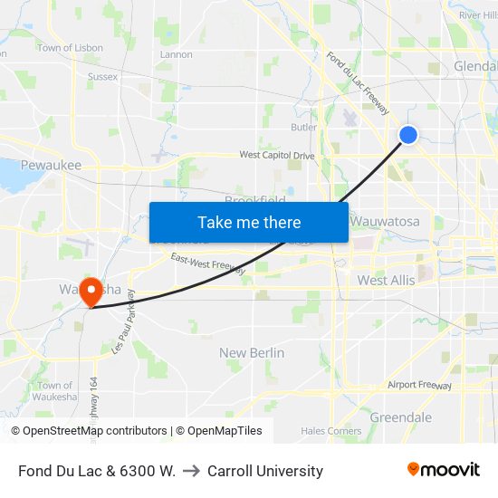 Fond Du Lac & 6300 W. to Carroll University map