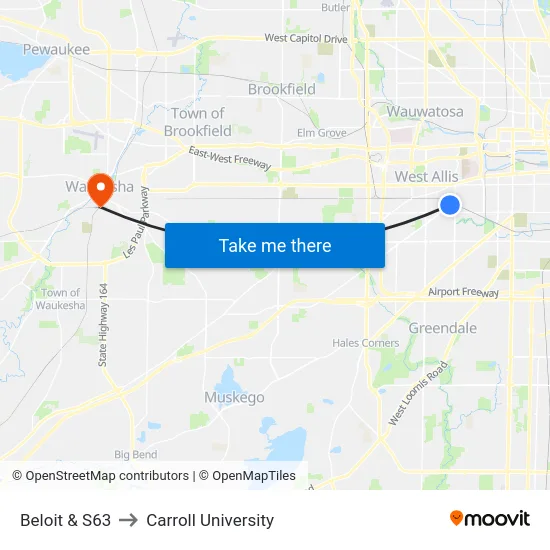 Beloit & S63 to Carroll University map