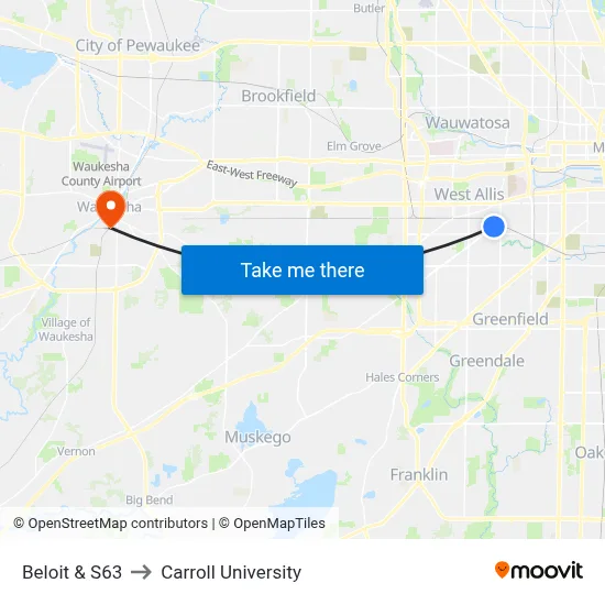 Beloit & S63 to Carroll University map