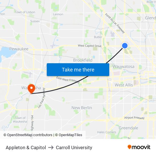 Appleton & Capitol to Carroll University map