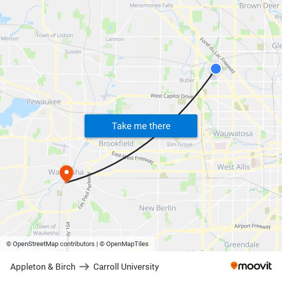 Appleton & Birch to Carroll University map