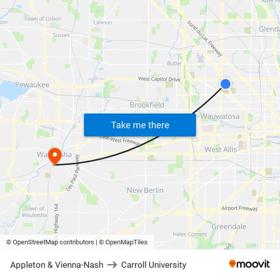 Appleton & Vienna-Nash to Carroll University map