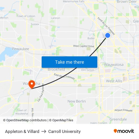 Appleton & Villard to Carroll University map