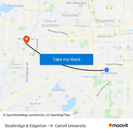 Southridge & Edgerton to Carroll University map