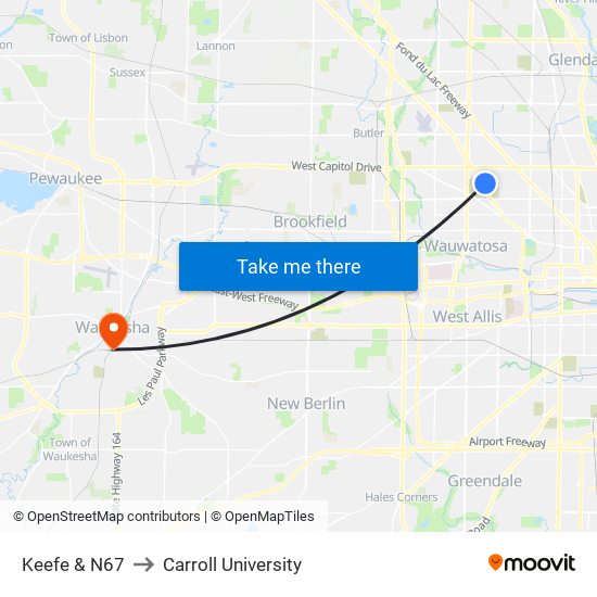 Keefe & N67 to Carroll University map