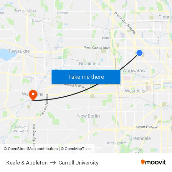 Keefe & Appleton to Carroll University map