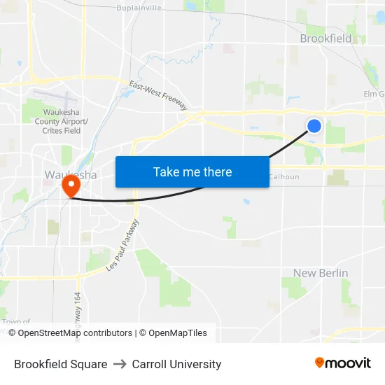 Brookfield Square to Carroll University map