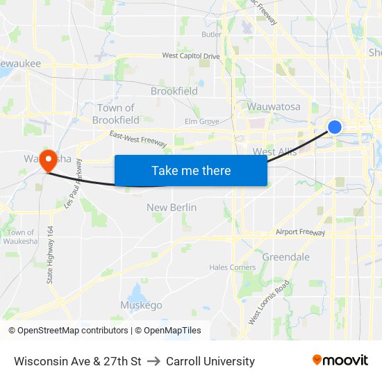 Wisconsin Ave & 27th St to Carroll University map