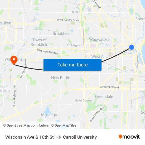 Wisconsin Ave & 10th St to Carroll University map