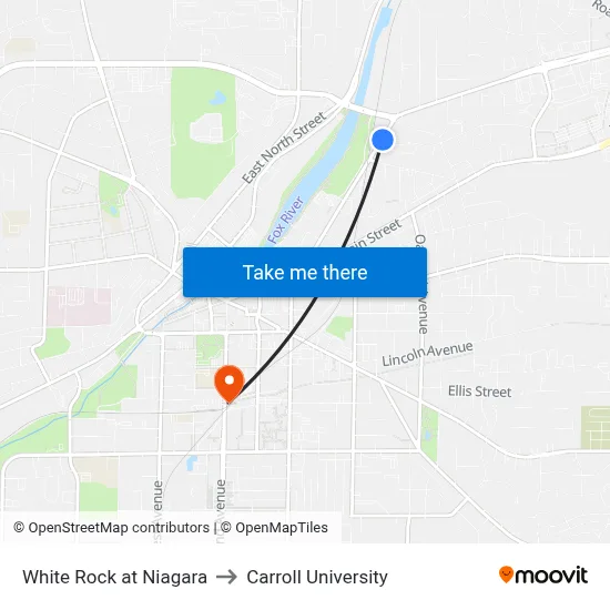 White Rock at Niagara to Carroll University map
