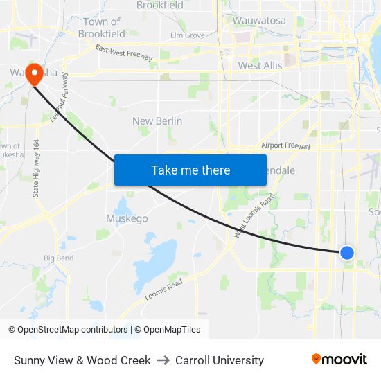 Sunny View & Wood Creek to Carroll University map