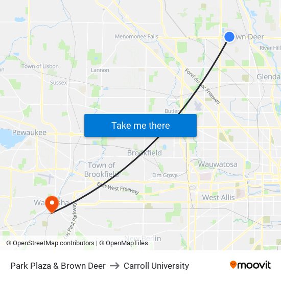 Park Plaza & Brown Deer to Carroll University map