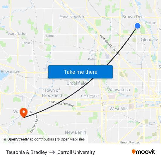 Teutonia & Bradley to Carroll University map