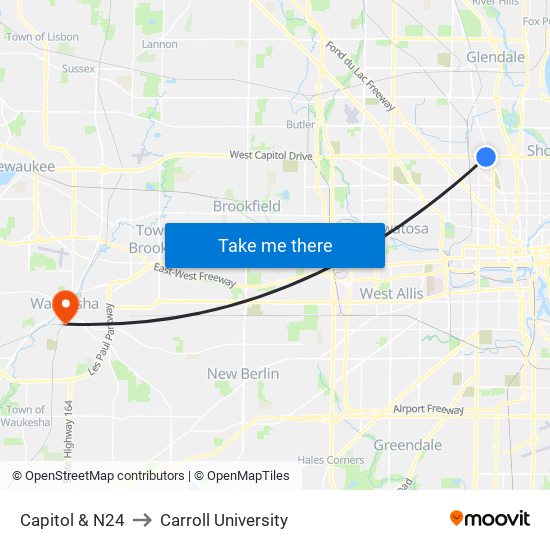 Capitol & N24 to Carroll University map