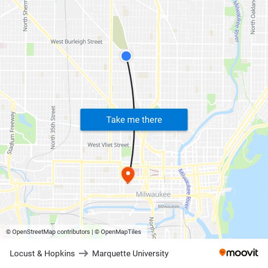 Locust & Hopkins to Marquette University map
